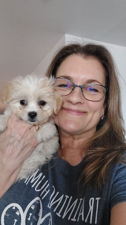 Jennifer with pup Find it in Laveen