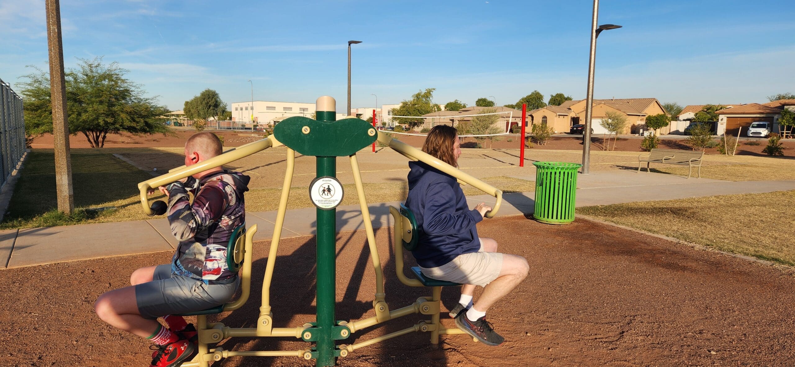 Laveen residents exercise on the equipment at Harvest Park in Laveen.